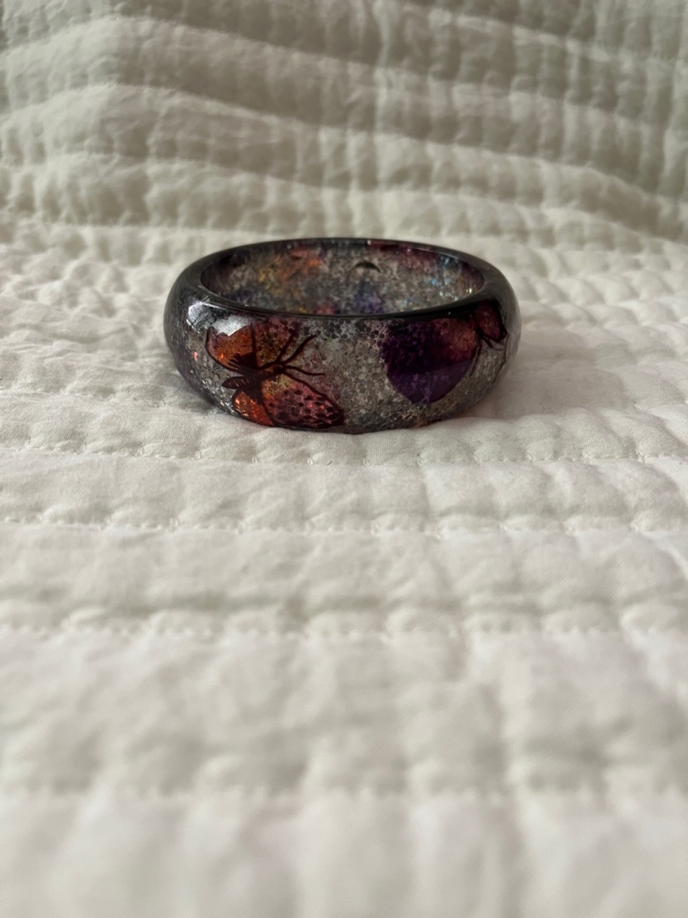 Purple and Orange Butterfly Resin Bangle Bracelet